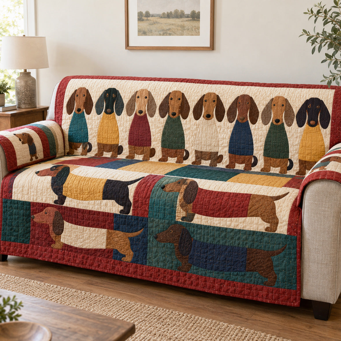 Cozy Dachshund Days Quilted Sofa Cover SN0TV875