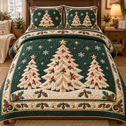 Cozy Evergreen 3-Piece Quilted Bedding Set SN0TD1156