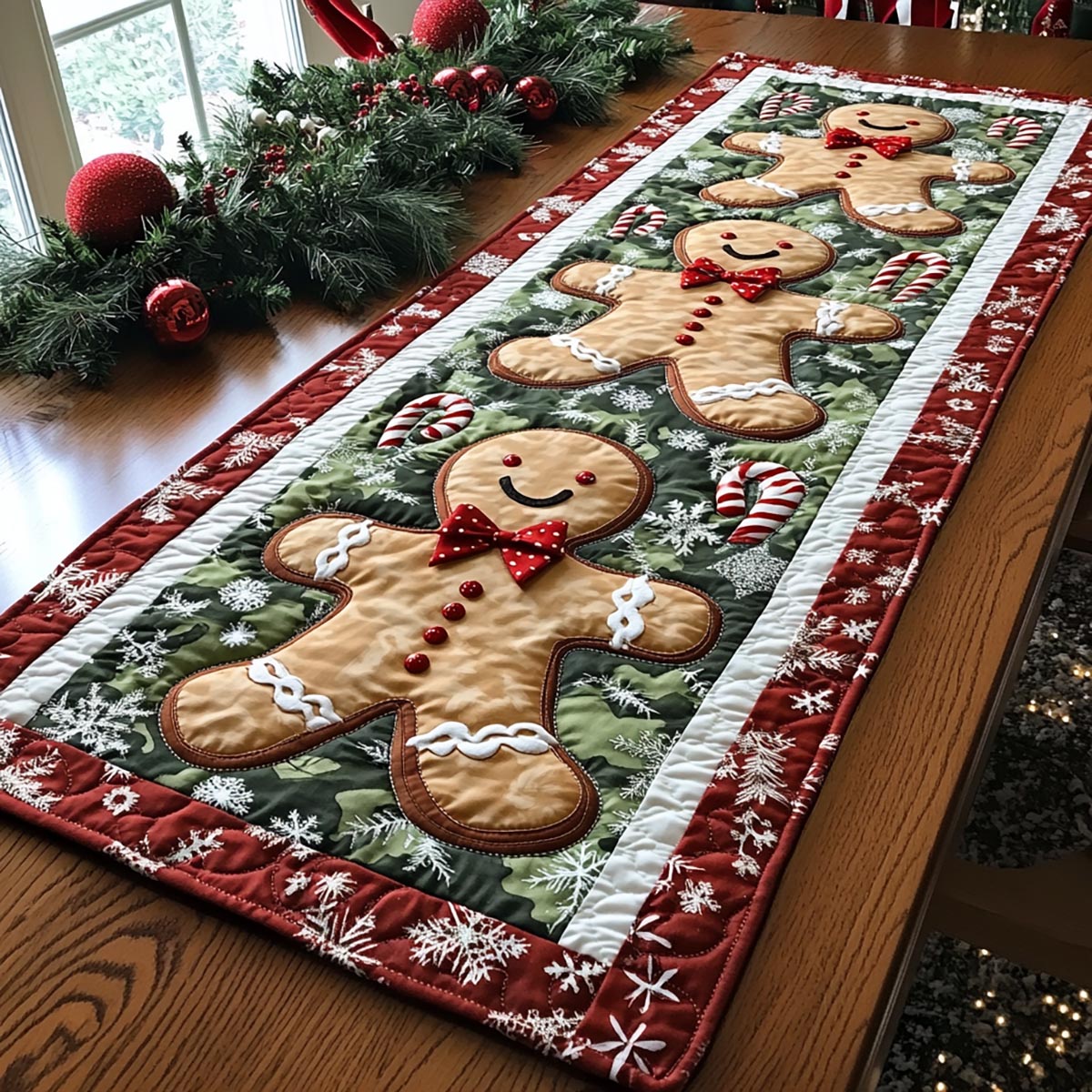 Cozy Gingerbread Quilted Table Runner NCU0DDK1347