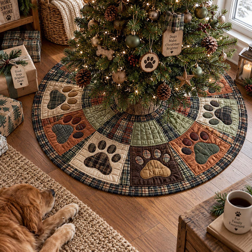 Cozy Paw Circle Christmas Quilted Tree Skirt SN0DV666