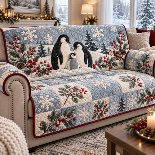 Cozy Penguin Christmas Quilted Sofa Cover SN0PT1383