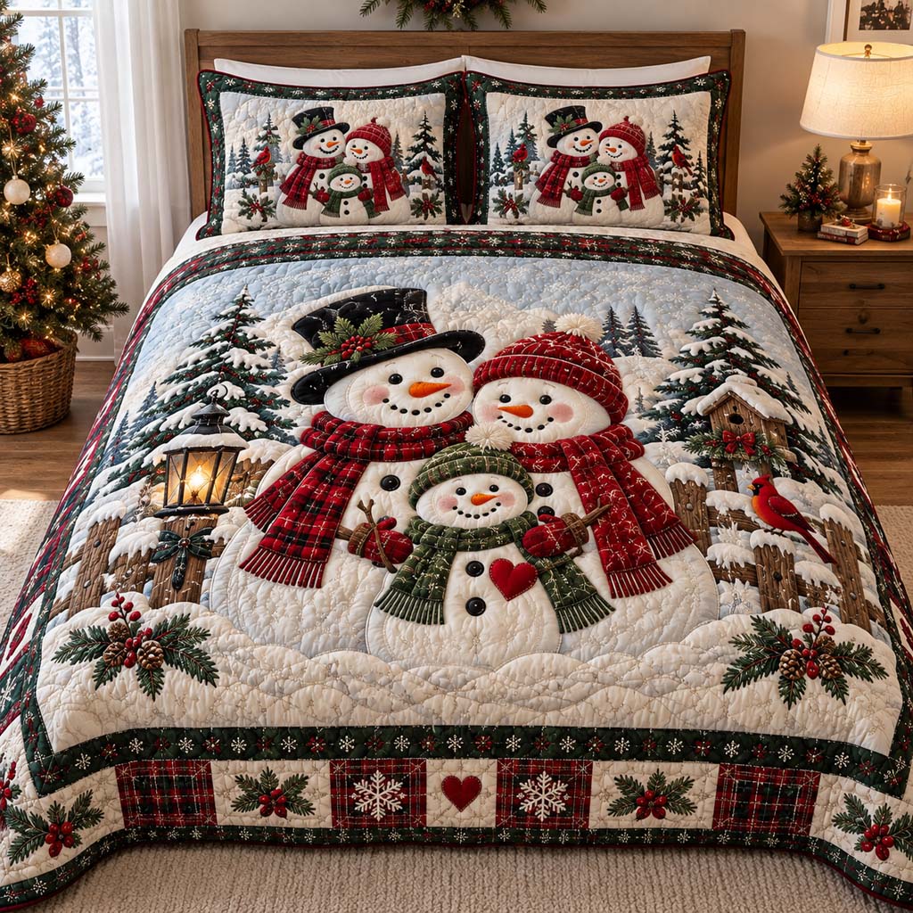 Cozy Snowman 3-Piece Quilted Bedding Set SN0HH0620