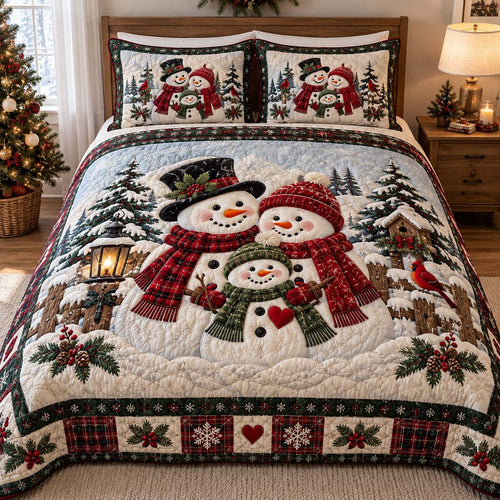 Cozy Snowman 3-Piece Quilted Bedding Set SN0HH0620