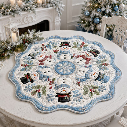 Cozy Snowman Circle Custom Shape Quilted Table Topper SN0HH0075
