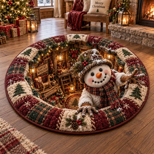 Cozy Snowman Hideaway Quilted Round Mat SN0DV898