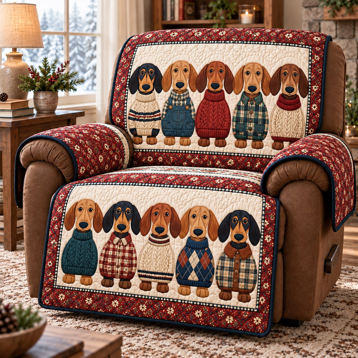 Cozy Sweater Dachshunds Quilted Sofa Cover SN0HH0965