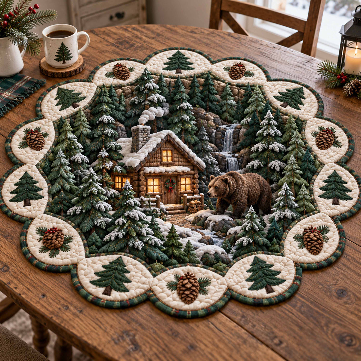 Creek Bear Custom Shape Quilted Table Topper SN0TD1029