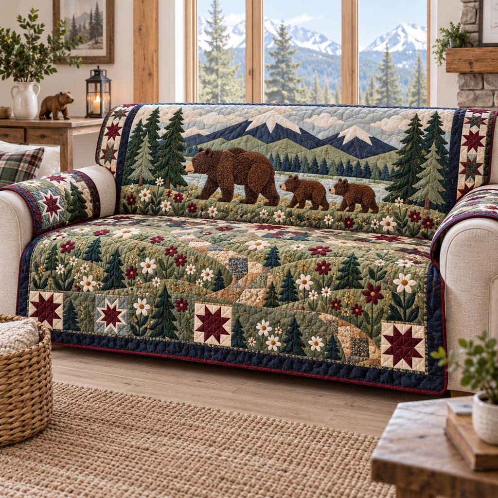 Crest Bear Quilted Sofa Cover SN0HH0878