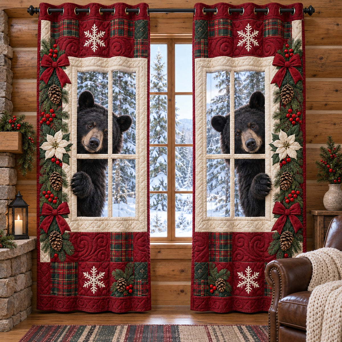 Crimson Bears Quilted Curtains SN0TV725