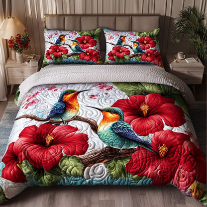 Crimson Blossom Pair 3-Piece Quilted Bedding Set NCU0NT5840