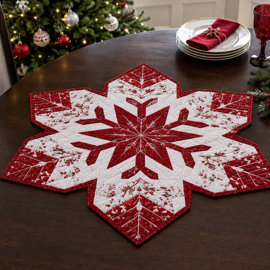 Crimson Botanical Snowflake Custom Shape Quilted Table Topper SN0HH0291