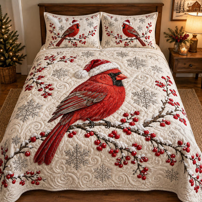 Crimson Cardinal 3-Piece Quilted Bedding Set SN0TV775