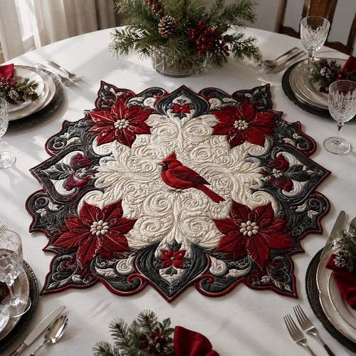 Crimson Cardinal Custom Shape Quilted Table Topper SN0DV431