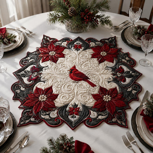 Crimson Cardinal Custom Shape Quilted Table Topper SN0DV431