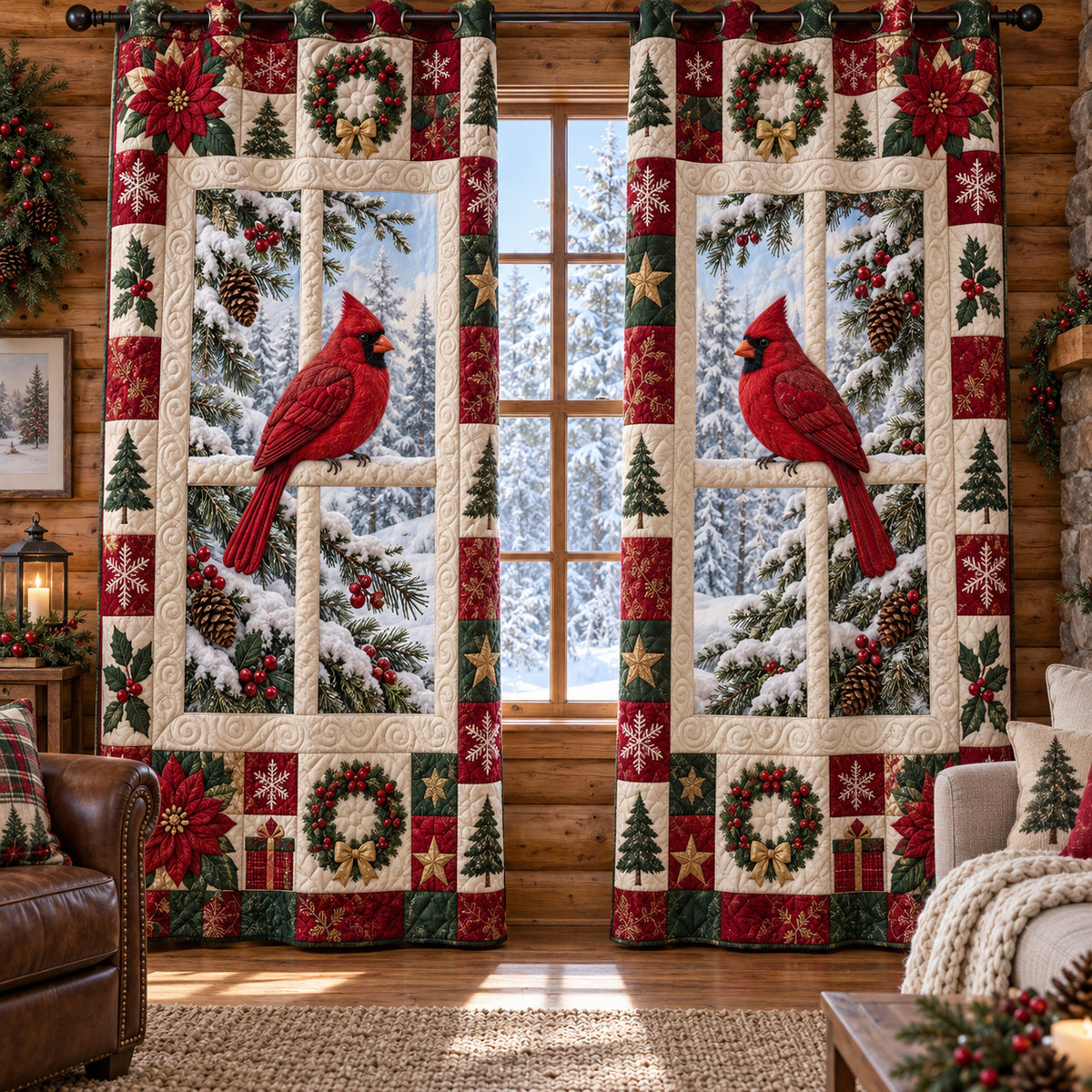 Crimson Cardinals Quilted Curtains SN0TV736