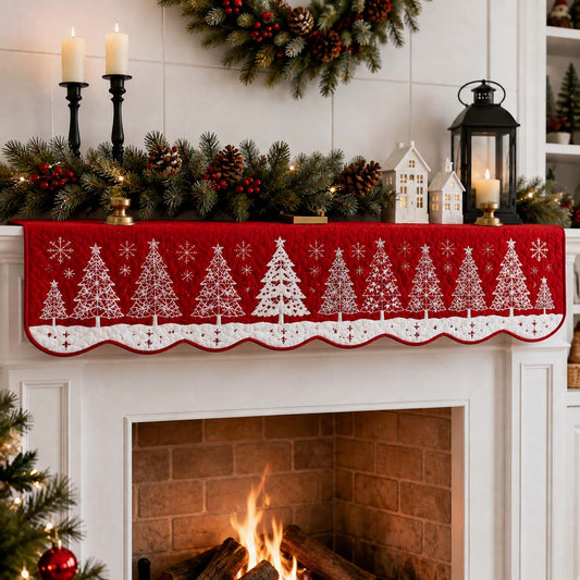 Crimson Christmas Tree Quilted Mantel Scarf SN0HH0250