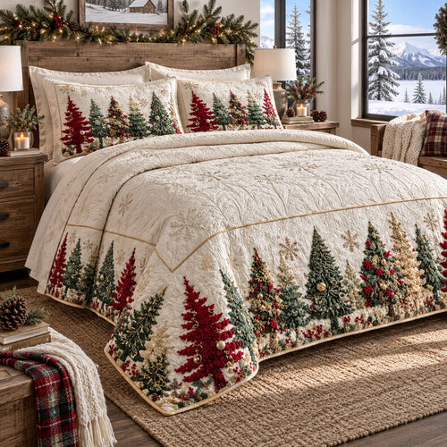 Crimson Evergreen Forest 3-Piece Quilted Bedding Set SN0DV928