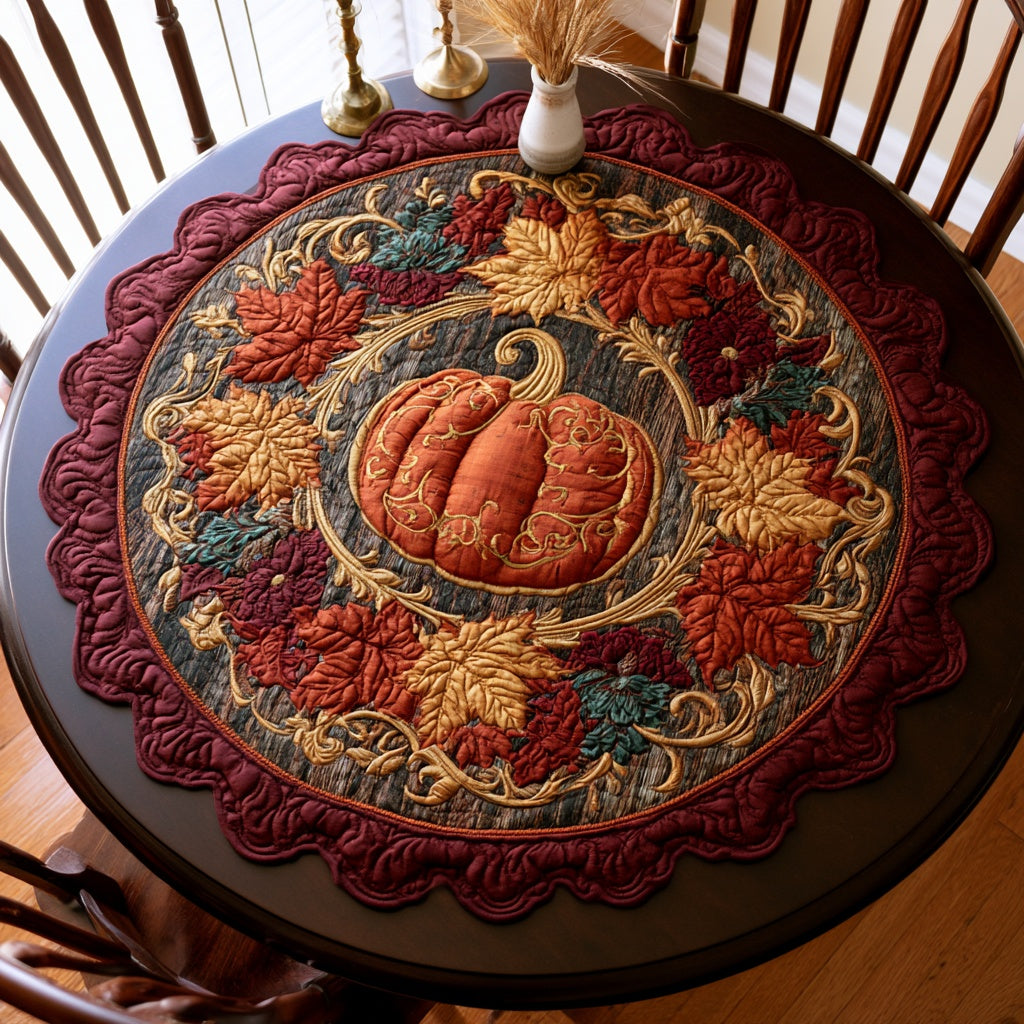 Crimson Foliage Custom Shape Quilted Table Topper NCU0LV187