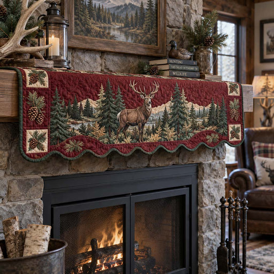 Crimson Forest Stag Quilted Mantel Scarf SN0HH0341