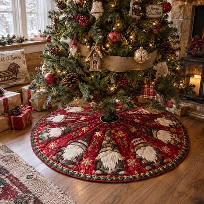 Crimson Gnome Cheer Christmas Quilted Tree Skirt SN0DV871