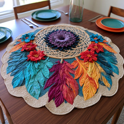 Crimson Leaves Custom Shape Quilted Table Topper NCU0LV253