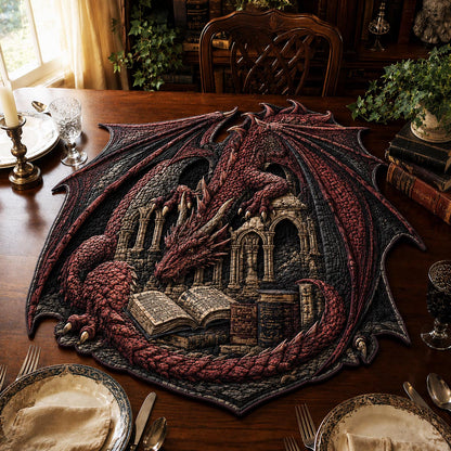 Crimson Library Drake Custom Shape Quilted Table Topper SN0DV394