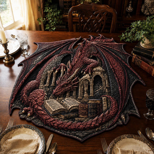 Crimson Library Drake Custom Shape Quilted Table Topper SN0DV394