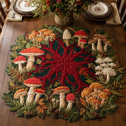 Crimson Mushroom Grove Custom Shape Quilted Table Topper SN0DV200