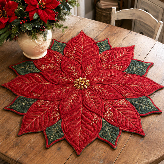 Crimson Poinsettia Custom Shape Quilted Table Topper SN0TV127