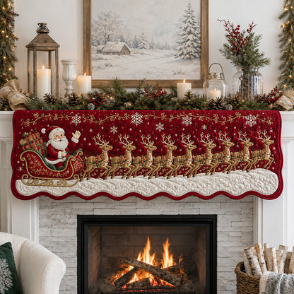 Crimson Santa Sleigh Quilted Mantel Scarf SN0HH0151