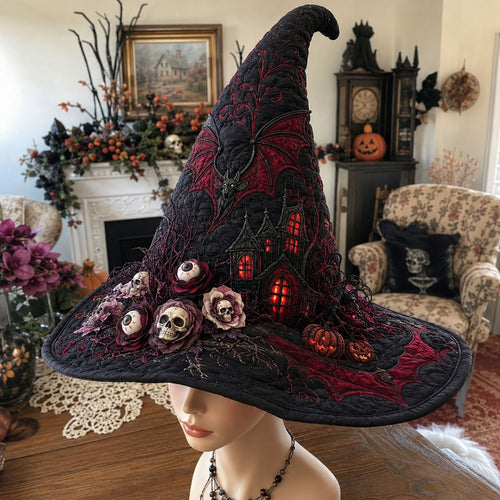 Crimson Skulls Quilted Witch Hat SN0PT753