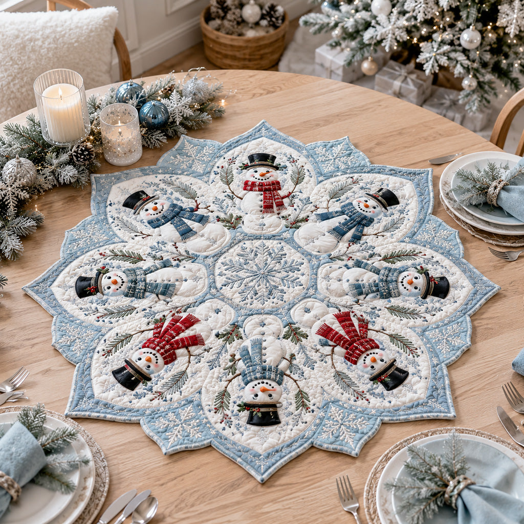 Crimson Snowman Haven Custom Shape Quilted Table Topper SN0HH0076