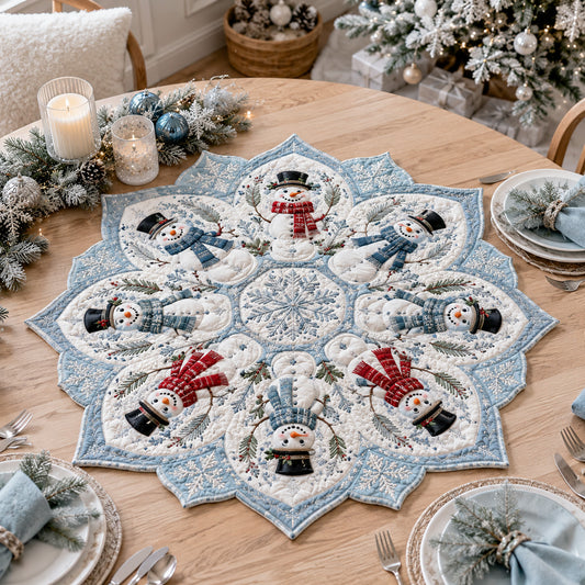 Crimson Snowman Haven Custom Shape Quilted Table Topper SN0HH0076