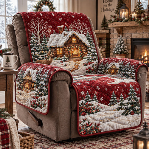 Crimson Snowy Cabin Quilted Sofa Cover SN0DV952