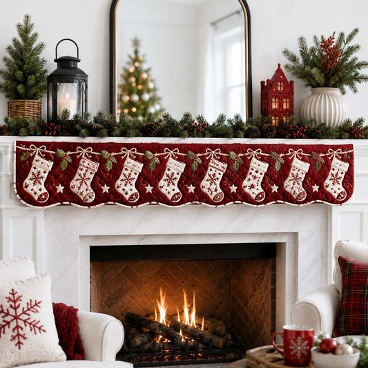 Crimson Starlight Stocking Quilted Mantel Scarf SN0HH0283