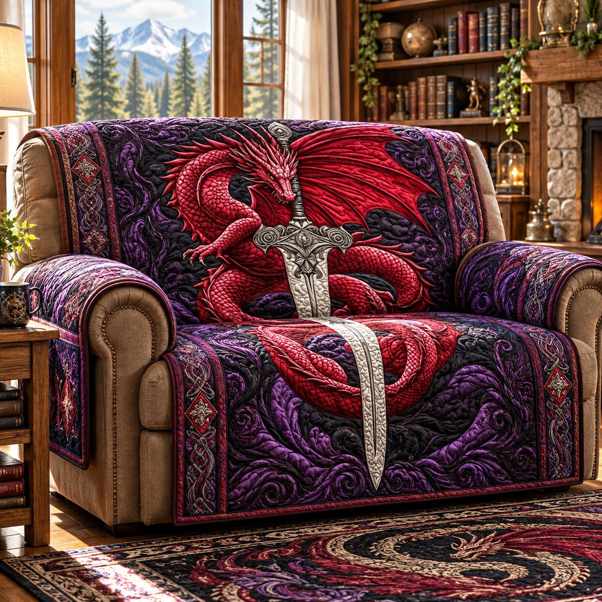 Crimson Sword Dragon Quilted Sofa Cover SN0PT1460