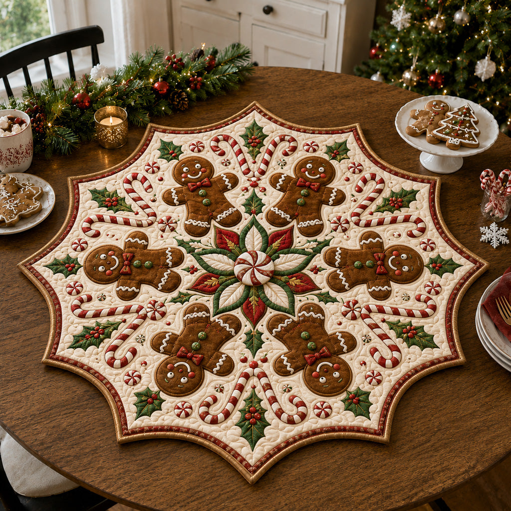 Crisscross Gingerbread Man Custom Shape Quilted Table Topper SN0HH0092