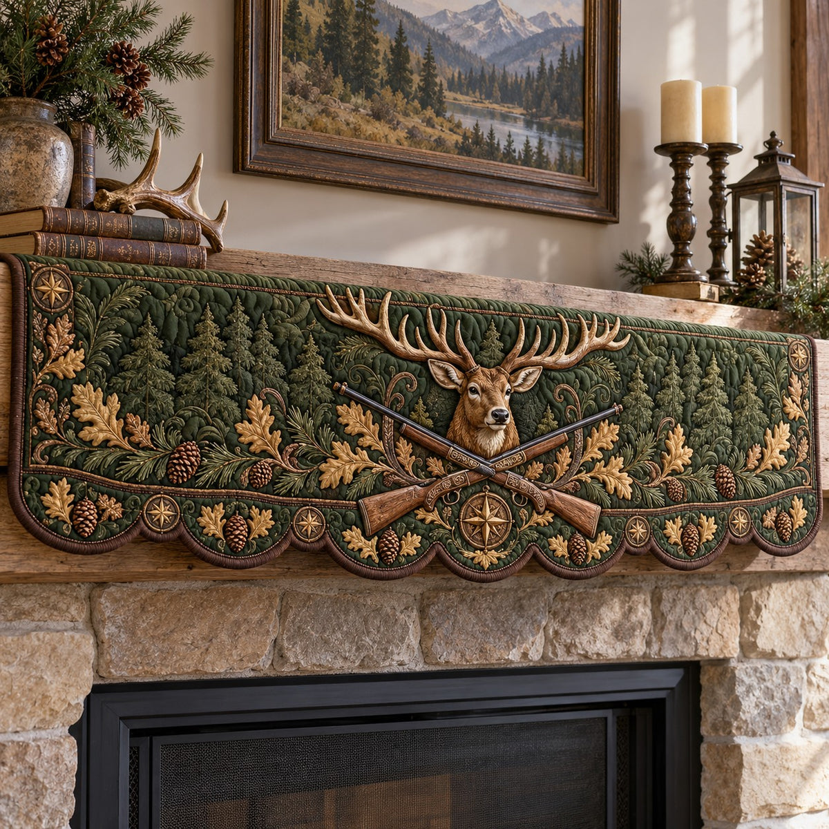 Crossed Rifles Buck Quilted Mantel Scarf SN0TV1038