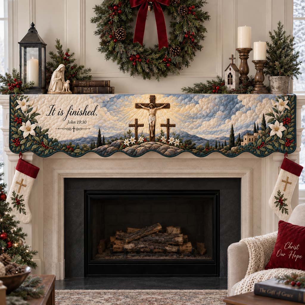 Crucifix Calvary Quilted Mantel Scarf SN0HH0729