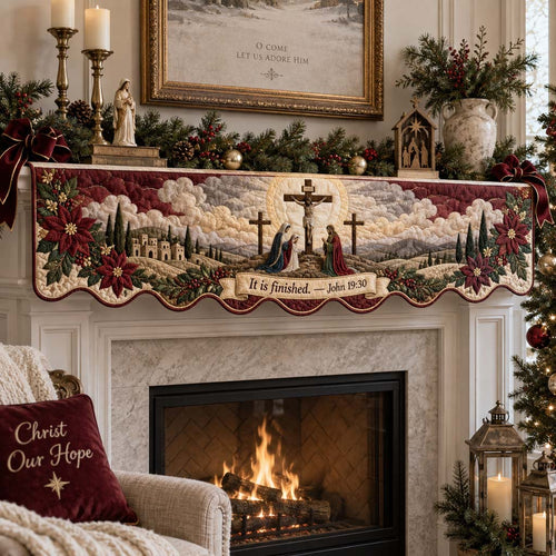 Crucifix Finished Quilted Mantel Scarf SN0HH0730