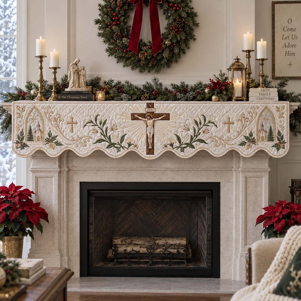 Crucifix Lily Quilted Mantel Scarf SN0HH0734