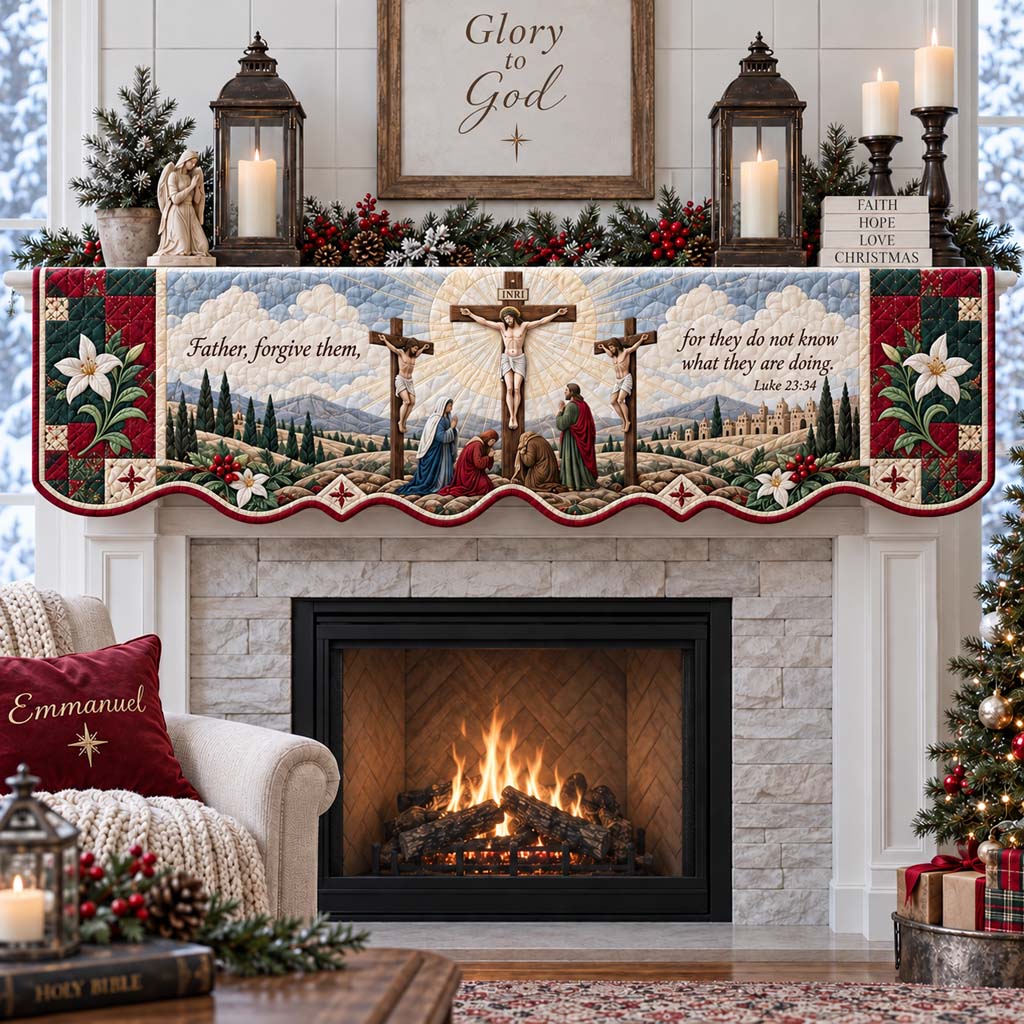 Crucifix Mercy Quilted Mantel Scarf SN0HH0735