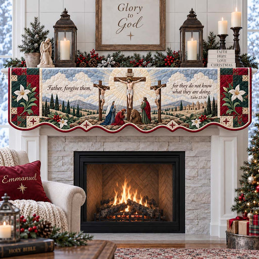Crucifix Mercy Quilted Mantel Scarf SN0HH0735