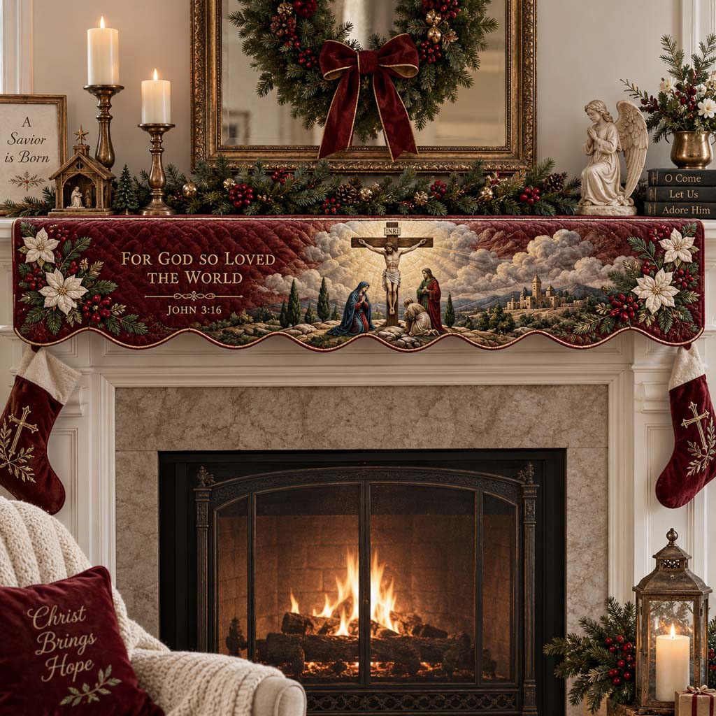 Crucifix World Quilted Mantel Scarf SN0HH0737