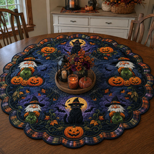 Curious Halloween Cat Custom Shape Quilted Table Topper SN0PT535