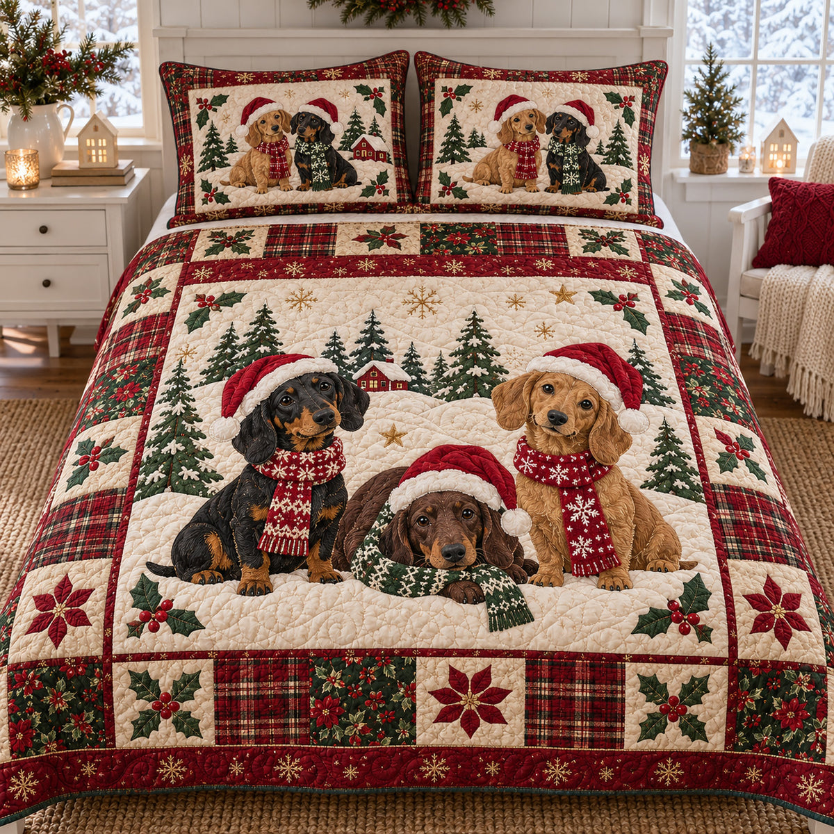 Dachshund Celebration 3-Piece Quilted Bedding Set SN0TV868