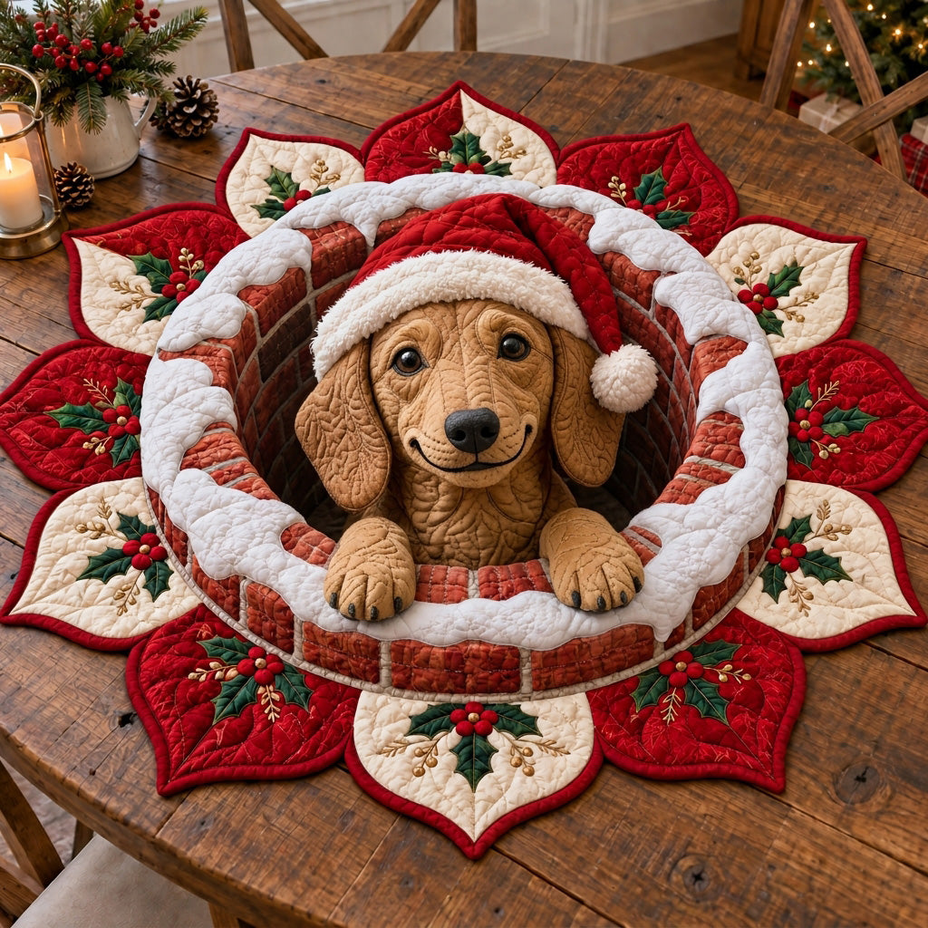 Santa Chimney Pups Custom Shape Quilted Table Topper NCU0SN004