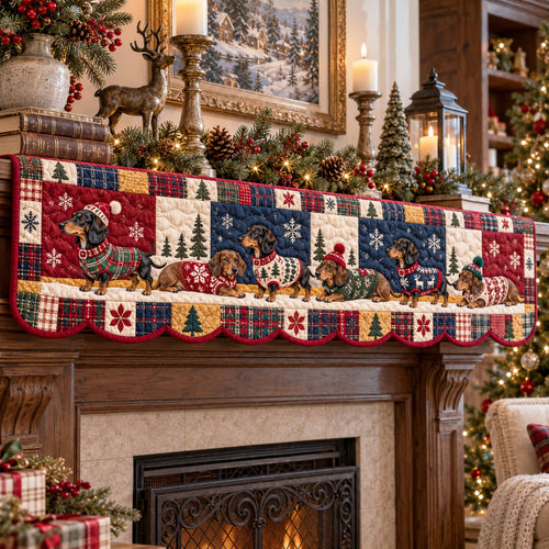 Dachshund Christmas Celebration Quilted Mantel Scarf SN0TD787