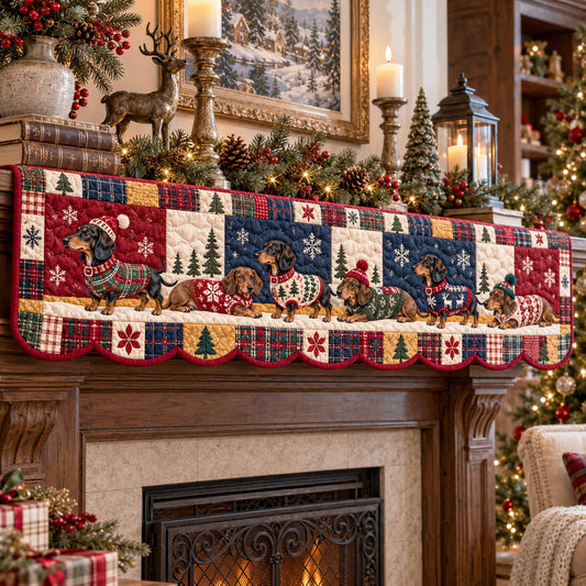 Dachshund Christmas Celebration Quilted Mantel Scarf SN0TD787