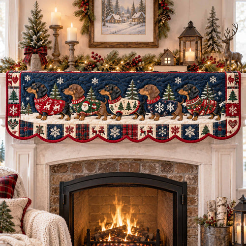 Dachshund Christmas Dreams Quilted Mantel Scarf SN0TD783